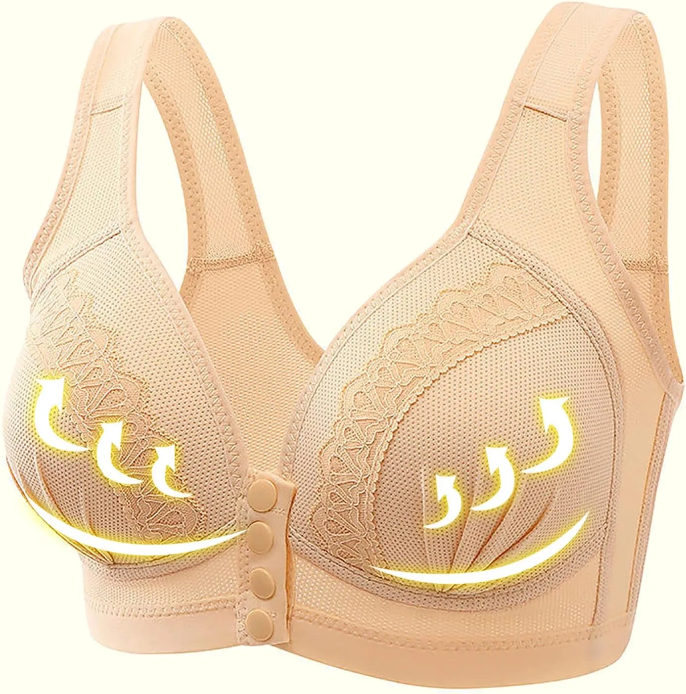 Women's Daily Front Button High Support Wireless Push Up Bra - Convenient Front Closure Sports Bra for Everyday Wear