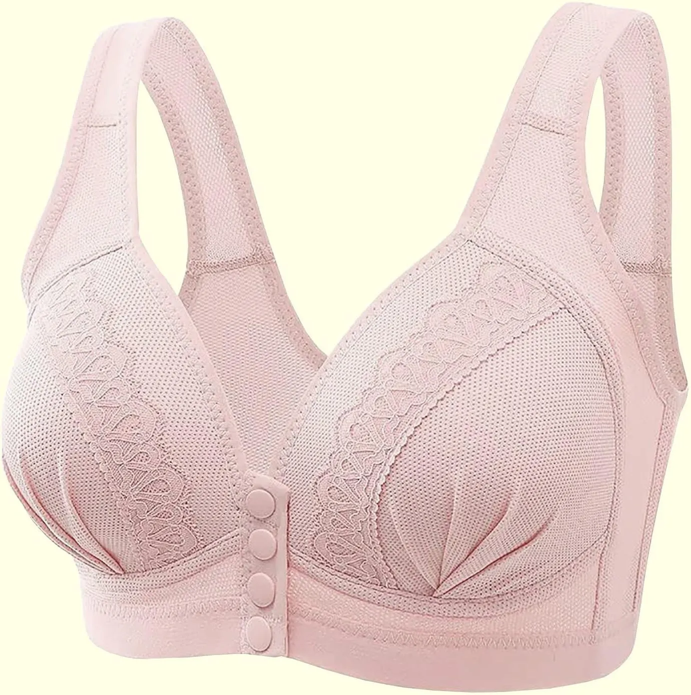 Women's Daily Front Button High Support Wireless Push Up Bra - Convenient Front Closure Sports Bra for Everyday Wear