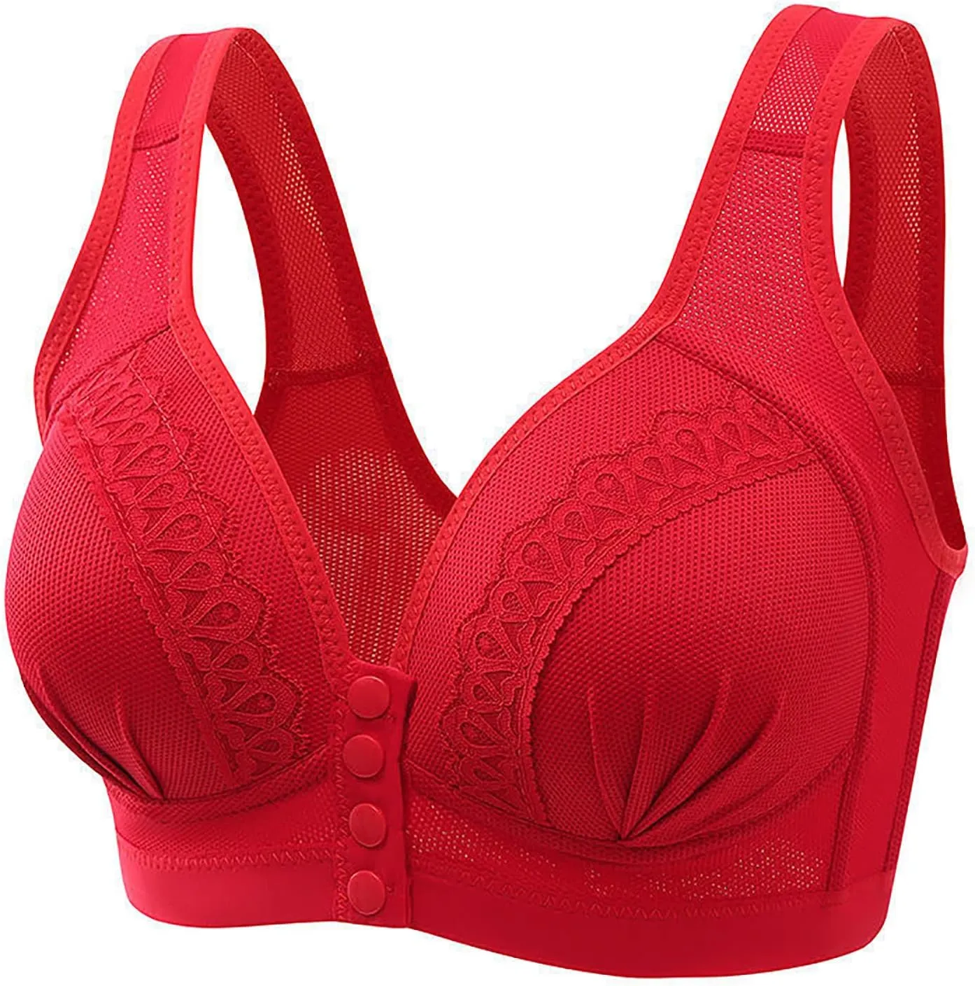 Women's Daily Front Button High Support Wireless Push Up Bra - Convenient Front Closure Sports Bra for Everyday Wear
