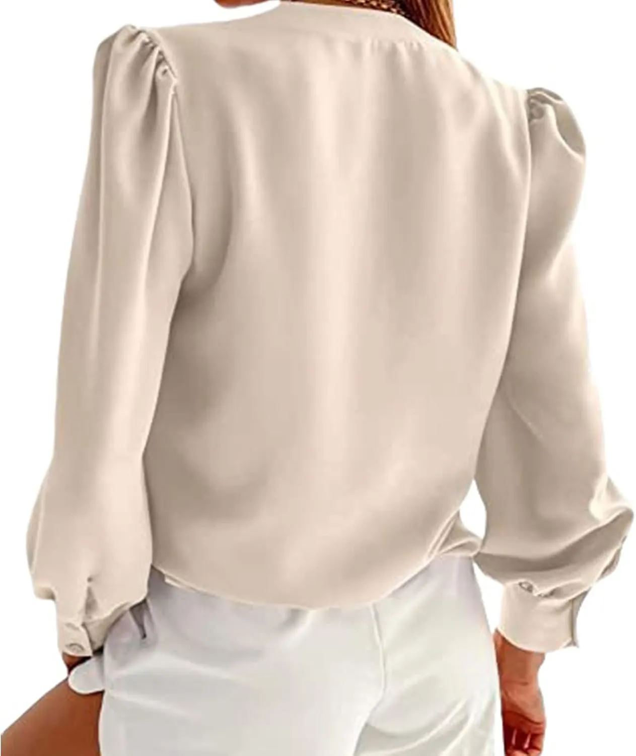 Womens Dress Shirts Summer Casual V Neck Long Sleeve Tops Lightweight Button Down Shirts Comfortable Loose Fit Blouses