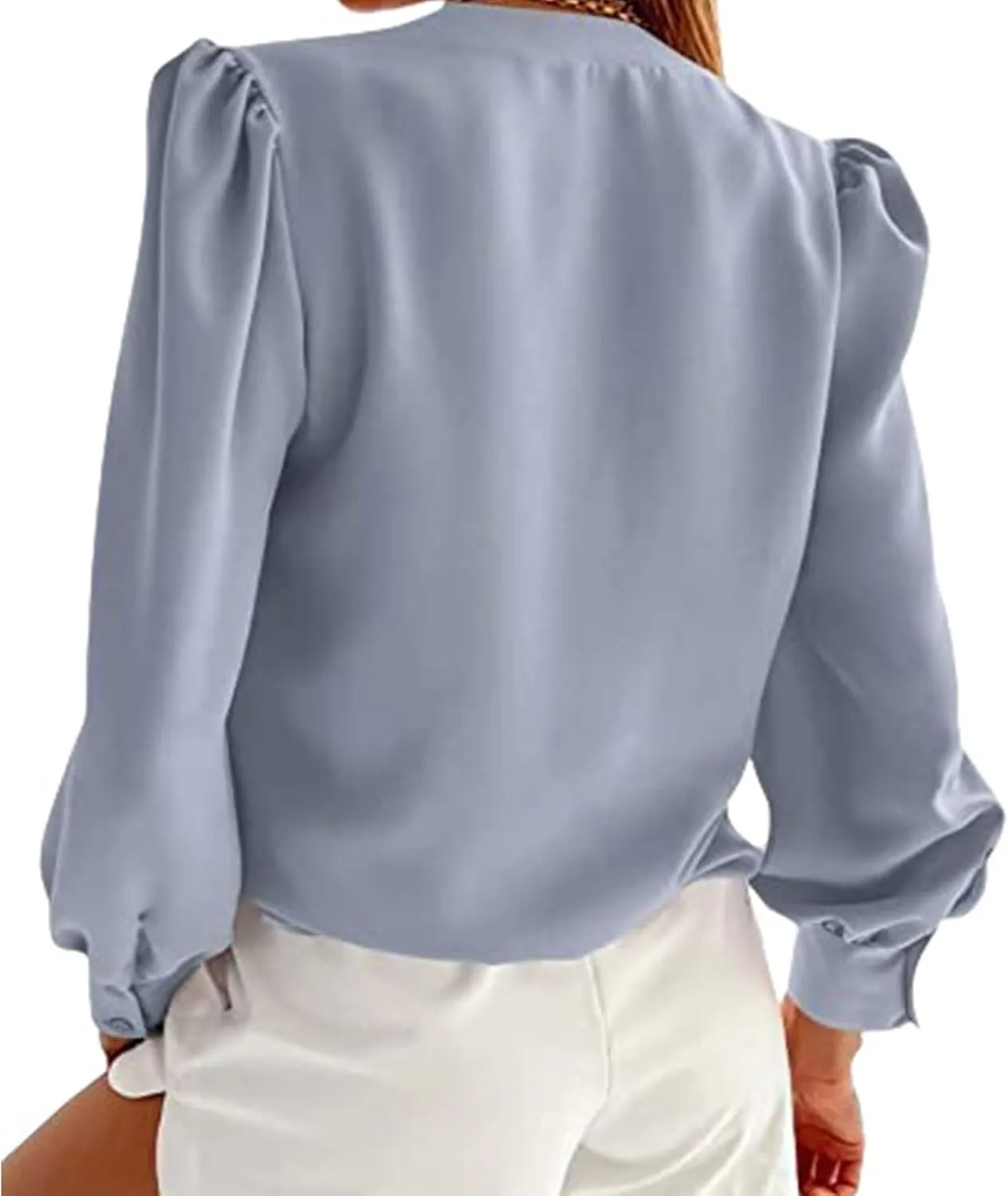 Womens Dress Shirts Summer Casual V Neck Long Sleeve Tops Lightweight Button Down Shirts Comfortable Loose Fit Blouses