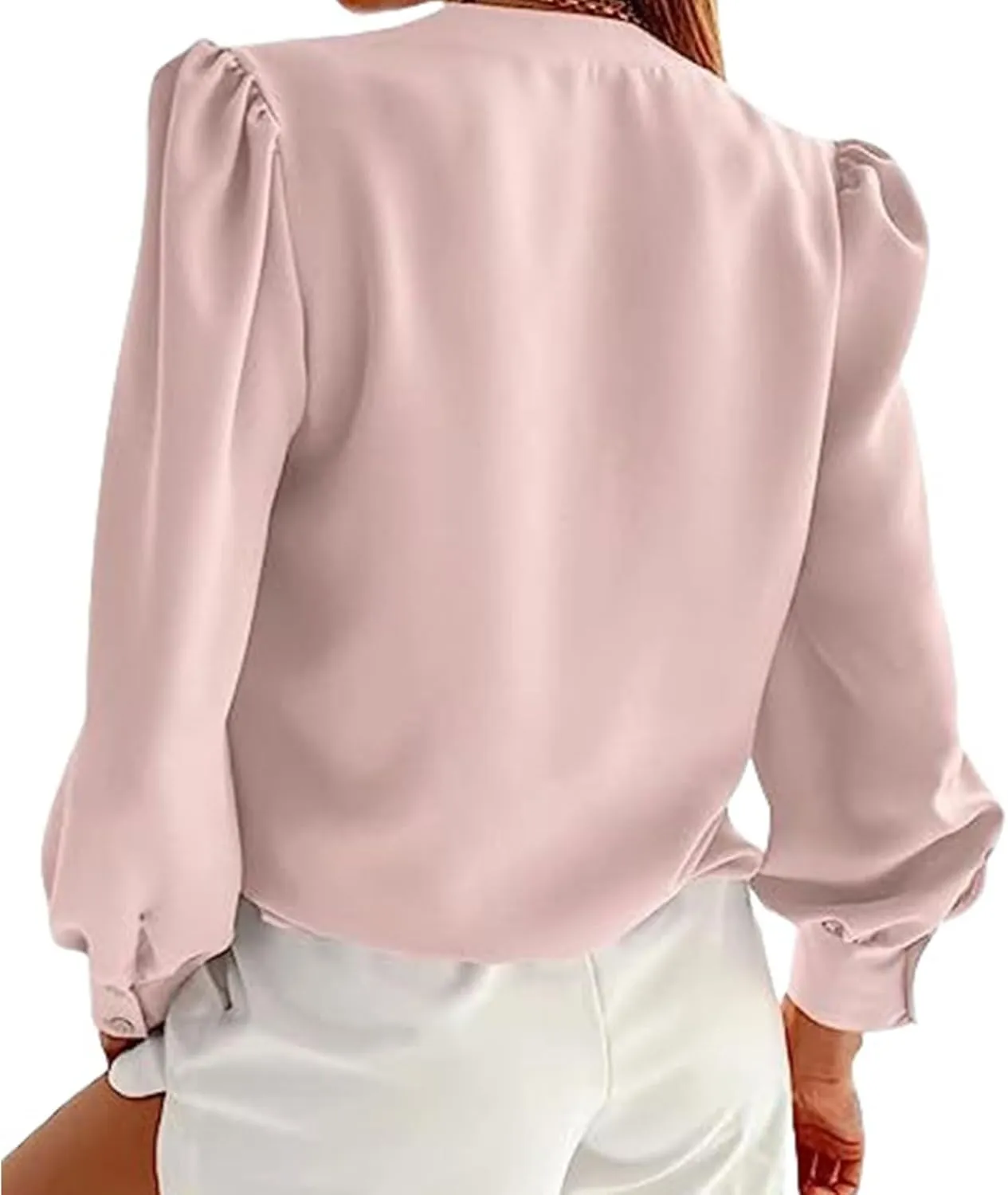 Womens Dress Shirts Summer Casual V Neck Long Sleeve Tops Lightweight Button Down Shirts Comfortable Loose Fit Blouses