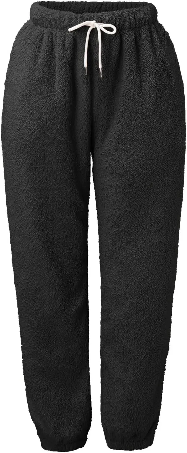 Womens Fuzzy Fleece Pants,2022 Winter Novelty Thicken Jogger Fitness Sweatpants Soft Fluffy Fleece Home Pajama Pants