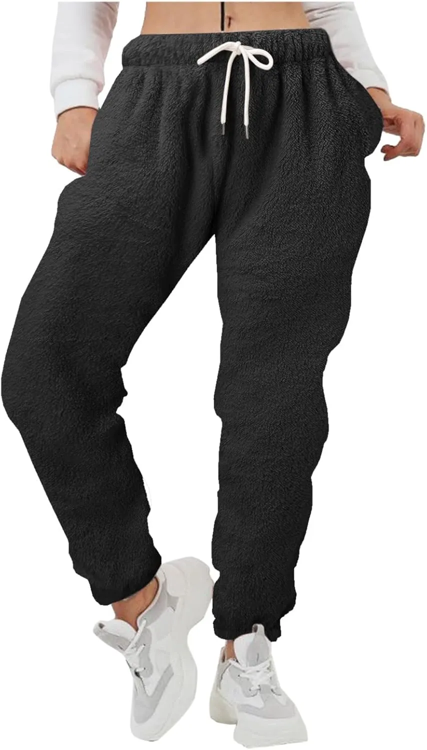 Womens Fuzzy Fleece Pants,2022 Winter Novelty Thicken Jogger Fitness Sweatpants Soft Fluffy Fleece Home Pajama Pants