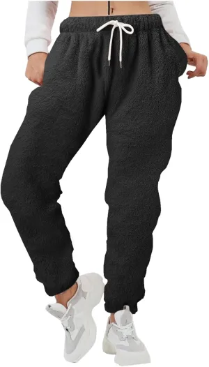 Womens Fuzzy Fleece Pants,2022 Winter Novelty Thicken Jogger Fitness Sweatpants Soft Fluffy Fleece Home Pajama Pants