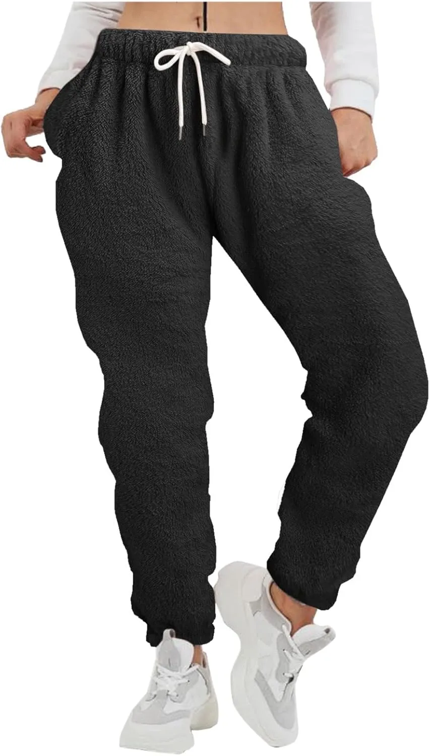 Womens Fuzzy Fleece Pants,2022 Winter Novelty Thicken Jogger Fitness Sweatpants Soft Fluffy Fleece Home Pajama Pants