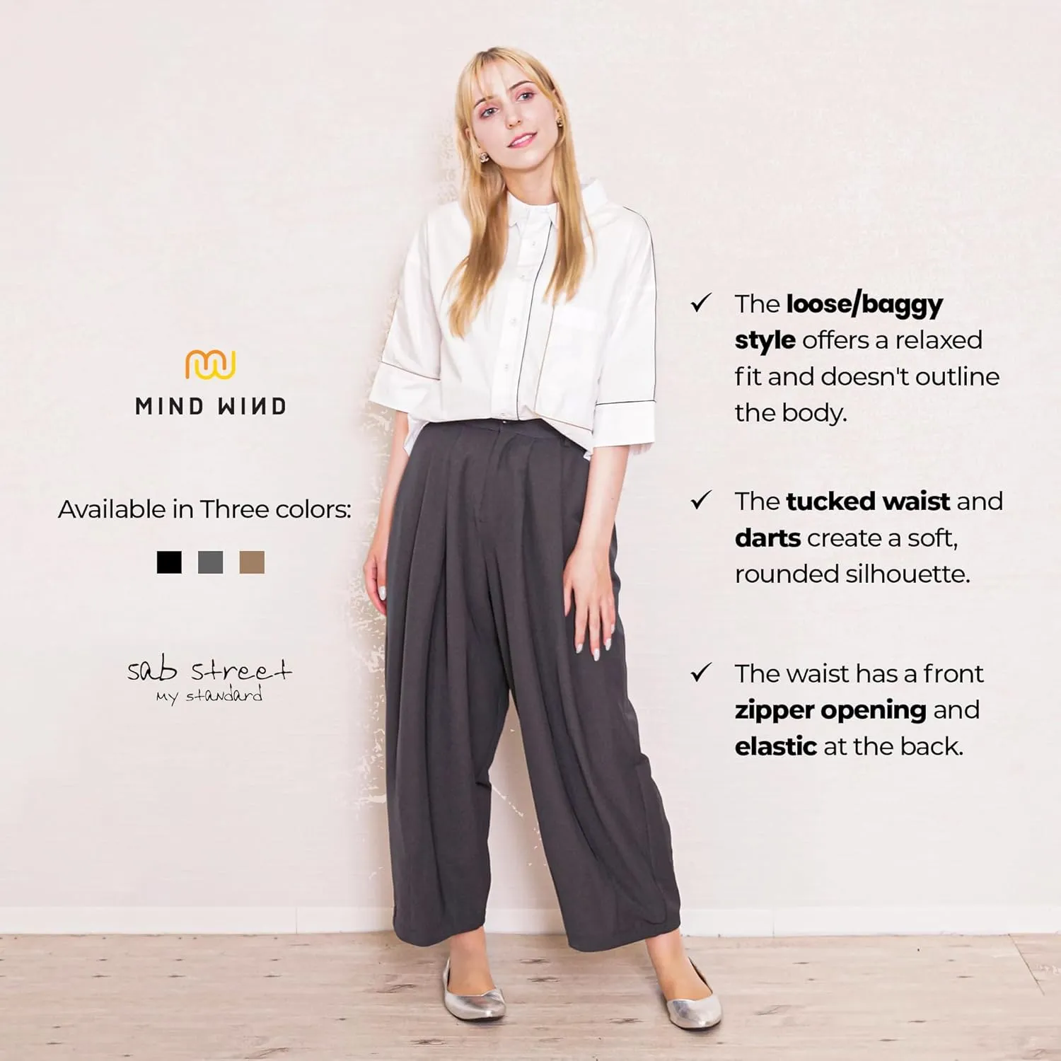 Women's High Waist Maxi Wide Legged Pants, Soft and Comfortable Casual Trousers with Elastic Back Waistband