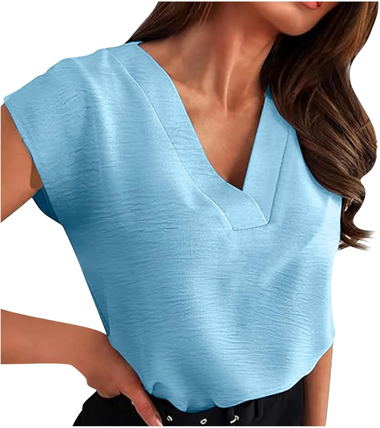 Womens Lightweight Cap Sleeve Tops Summer V Neck Tank Shirts Solid Color Basic Tee 2025 Fashion Casual Loose Fit Top