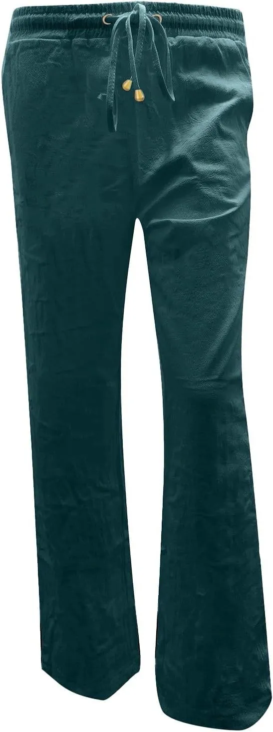Women's Linen Pants Casual Pants 2024 Summer Drawstring Elastic Waist Trousers with Pockets Lounge Straight Pants