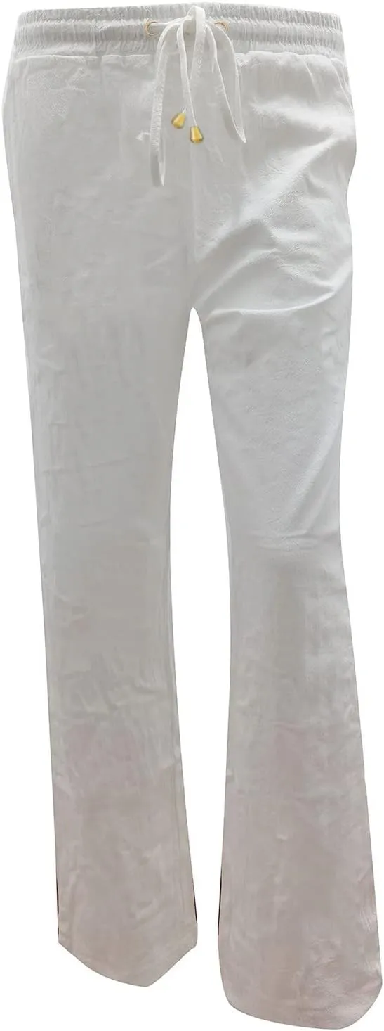 Women's Linen Pants Casual Pants 2024 Summer Drawstring Elastic Waist Trousers with Pockets Lounge Straight Pants