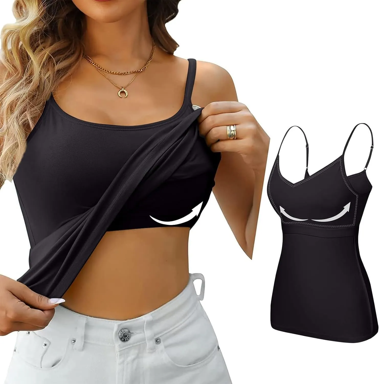 Womens Modal Built-in Bra Summer Basic Padded Yoga Shirt Shelf Bras Casual Undershirt Basic Breathable Tank Top