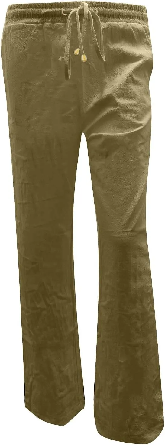 Womens Pants Dressy Casual Women's Linen Pants Summer Drawstring Elastic Waist Trousers with Pockets Straight Pants