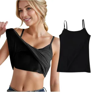 Womens Ribbed Workout Camisoles Built-In Bra Yoga Tanks with Breathable Stretch Convertible Spaghetti Strap Tops