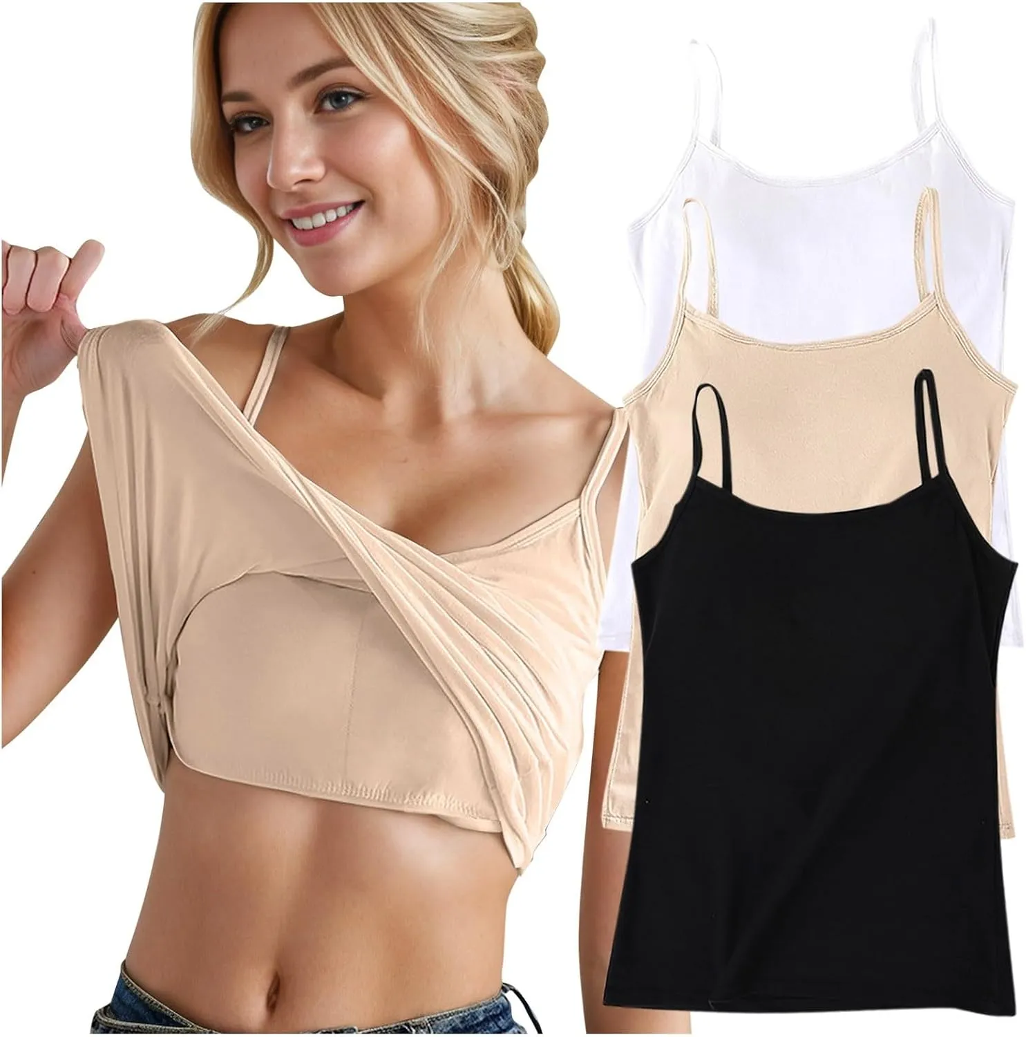 Womens Ribbed Workout Camisoles Built-In Bra Yoga Tanks with Breathable Stretch Convertible Spaghetti Strap Tops