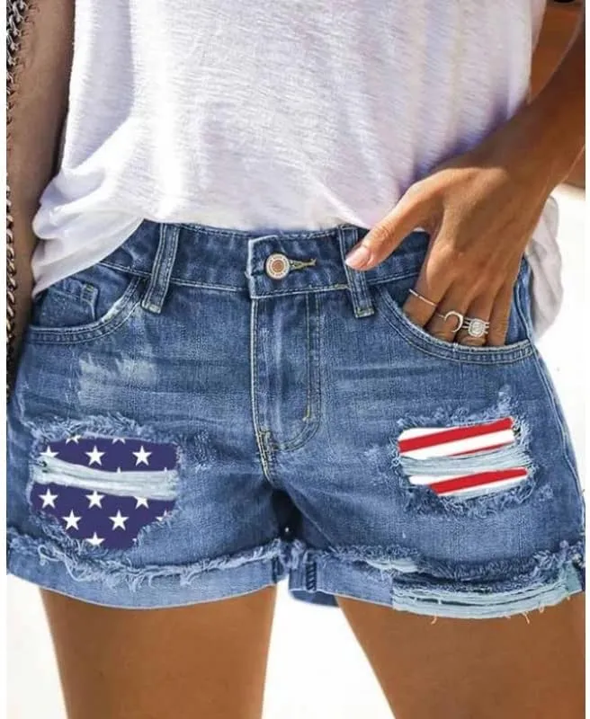 Women's Ripped Denim Shorts Summer Casual Jean Shorts High Waisted Buttons Shorts Lightweight Breathable Shorts