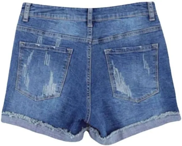 Women's Ripped Denim Shorts Summer Casual Jean Shorts High Waisted Buttons Shorts Lightweight Breathable Shorts