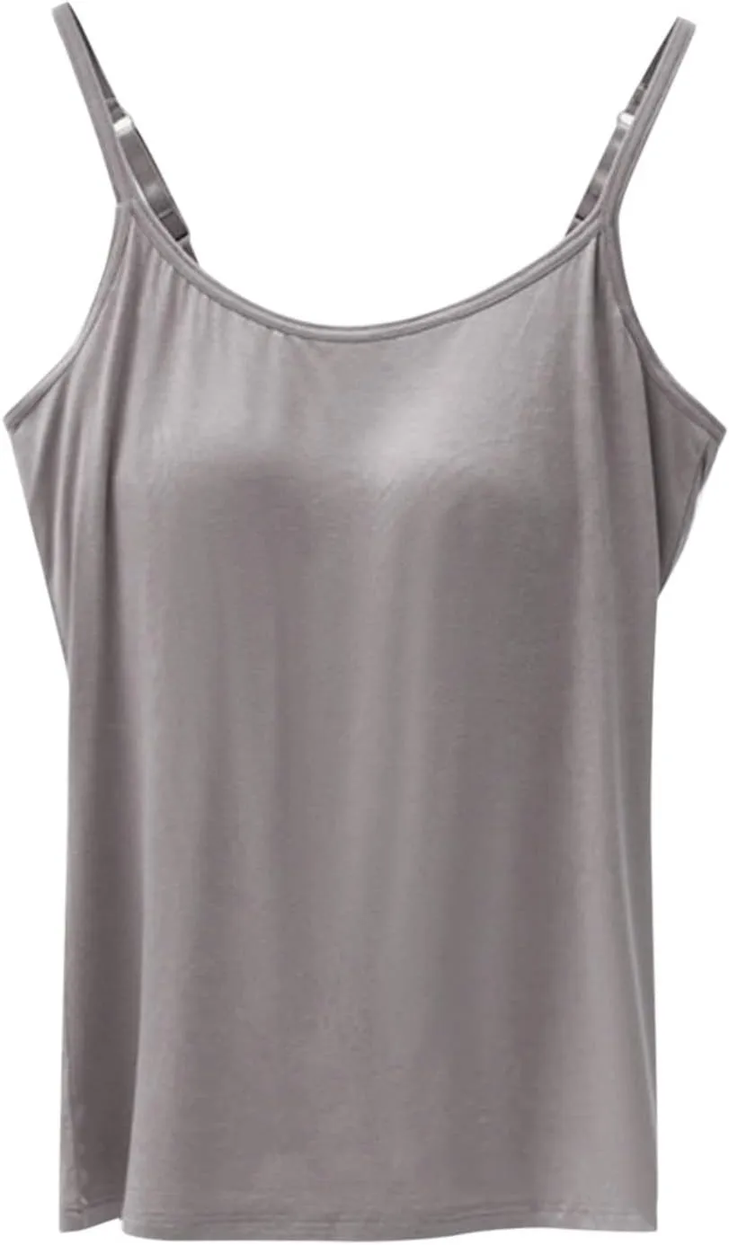 Women's Seamless Adjustable Camisole Built in Shelf Bra Plus Size Cotton Layering Undershirts Soft Sports Casual Tops