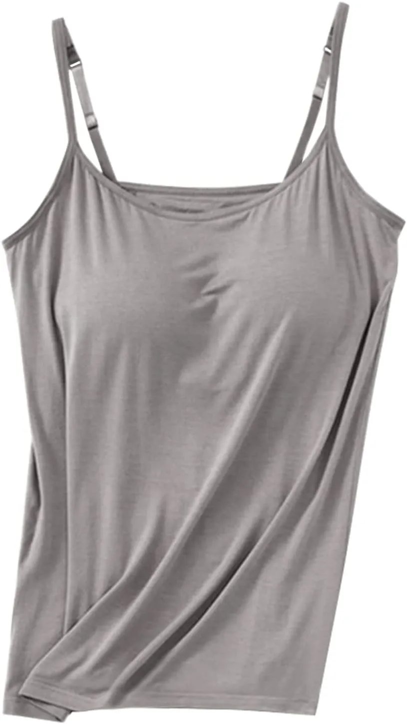 Women's Seamless Adjustable Camisole Built in Shelf Bra Plus Size Cotton Layering Undershirts Soft Sports Casual Tops