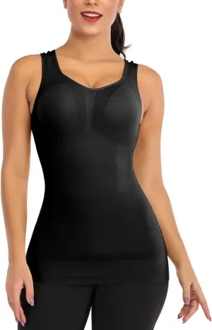 Women's Shapewear Camisoles With Built in Bra Tummy Control Padded Bra Seamless Compression Tank Tops