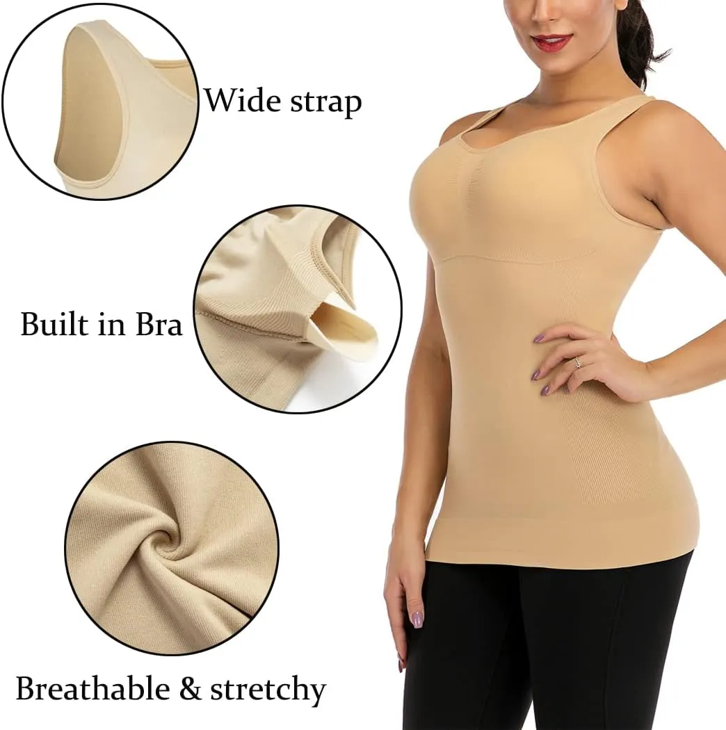 Women's Shapewear Camisoles With Built in Bra Tummy Control Padded Bra Seamless Compression Tank Tops