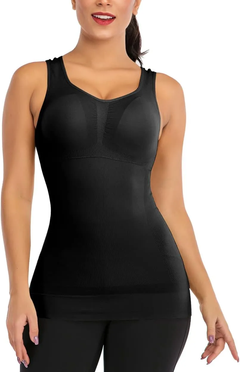 Women's Shapewear Camisoles With Built in Bra Tummy Control Padded Bra Seamless Compression Tank Tops