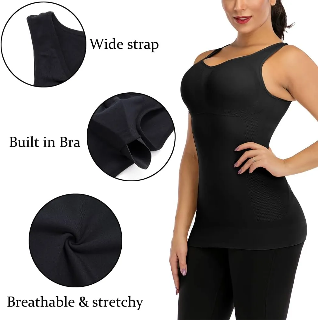 Women's Shapewear Camisoles With Built in Bra Tummy Control Padded Bra Seamless Compression Tank Tops