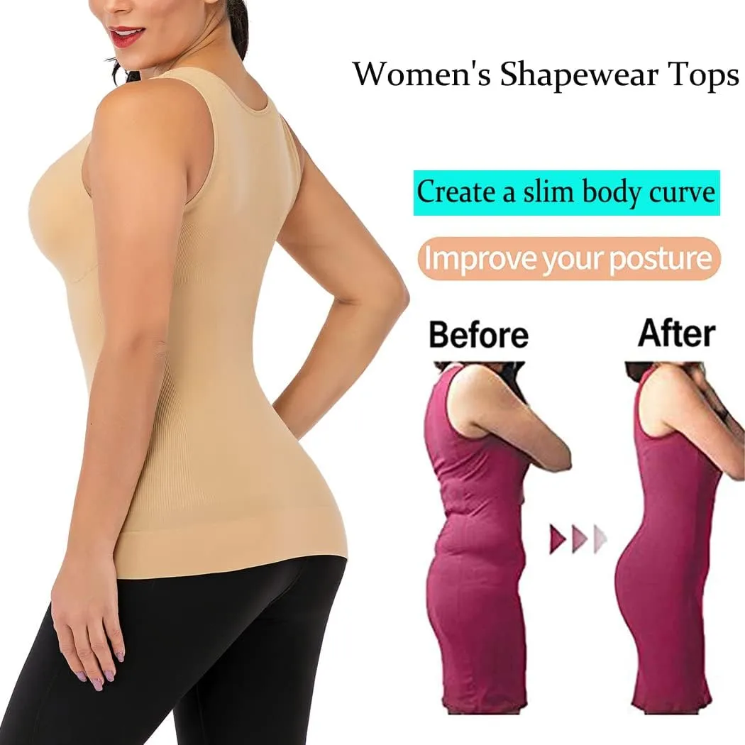Women's Shapewear Camisoles With Built in Bra Tummy Control Padded Bra Seamless Compression Tank Tops