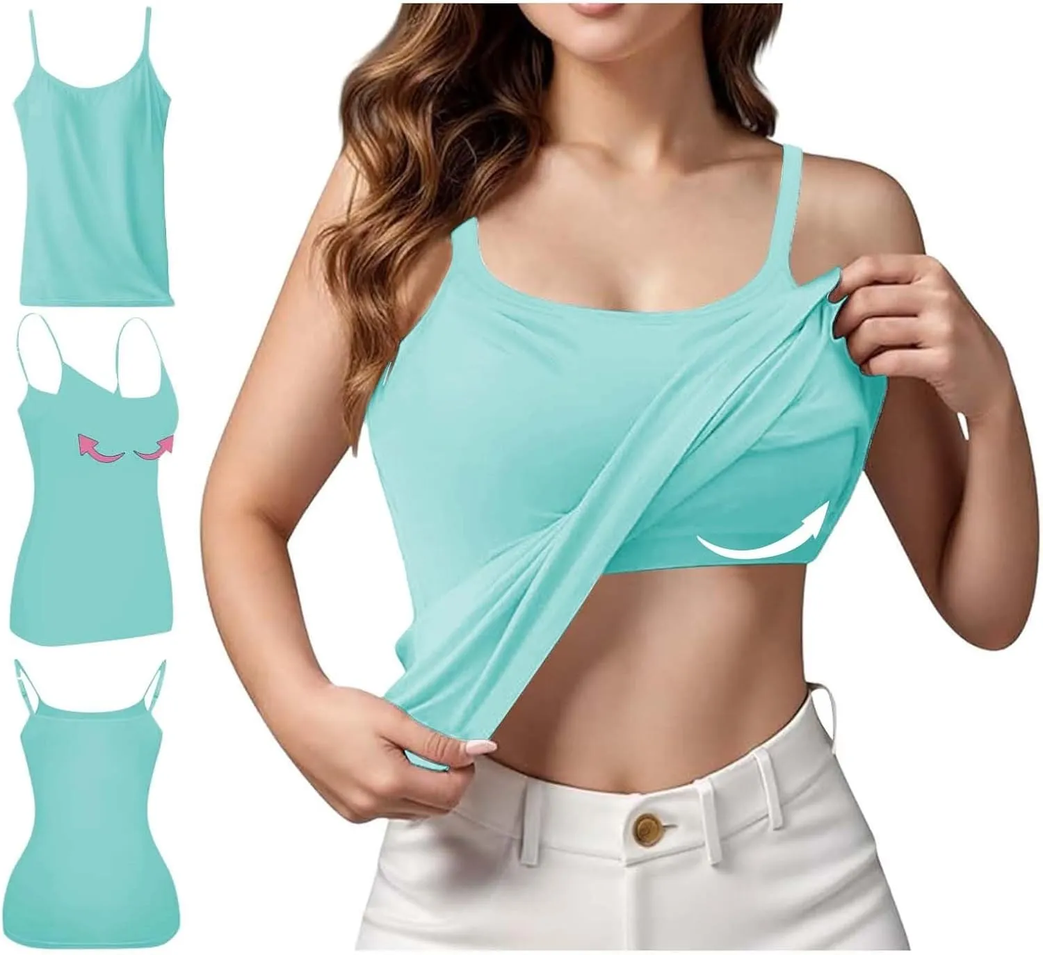 Women's Shaping Cami with Built in Bra, Tummy Control Shapewear Camisole Tops for Woman T-Shirt with Built-in Bra