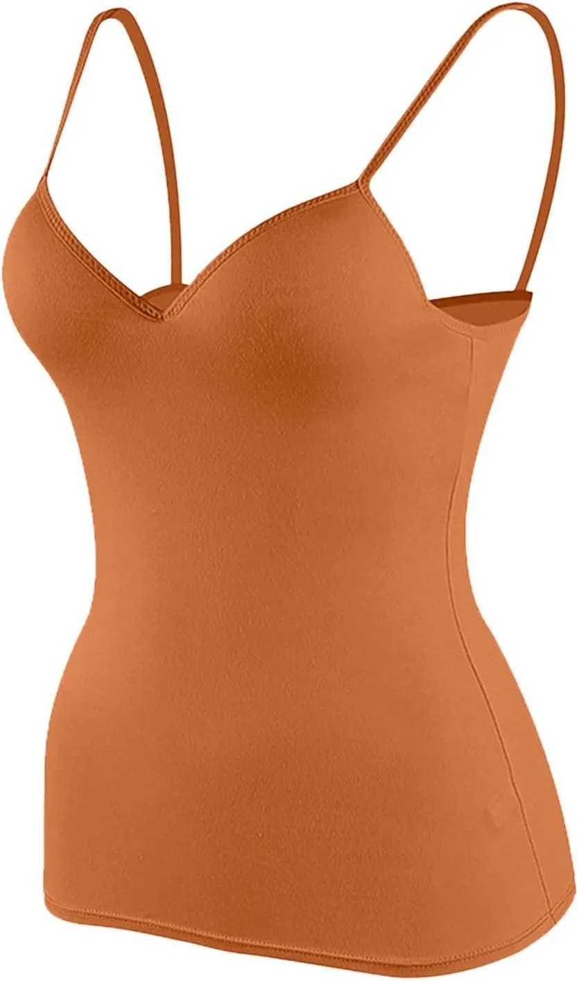 Women's Shelf Bra Camisoles Tops Adjustable Strap Cami Tank Workout Yoga Shirts Cotton Layering Undershirts