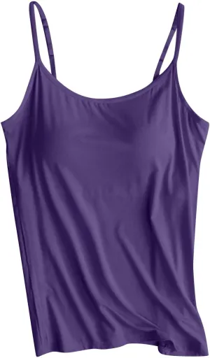 Womens Sleeveless Tank Tops with Built in Bras Adjustable Spaghetti Strap Camisoles Summer Casual Basic Cami Shirts