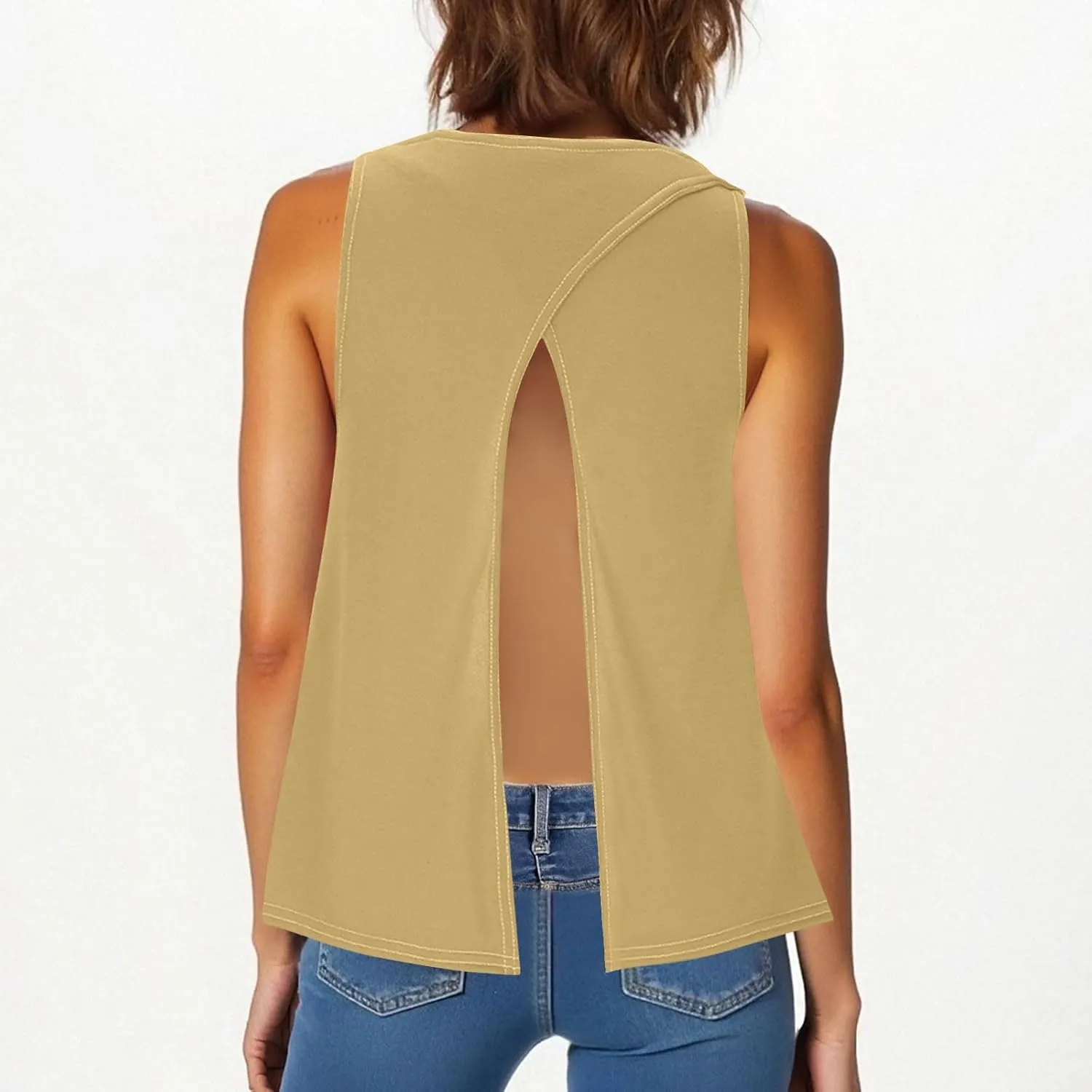 Womens Sleeveless Workout Shirts Sexy Open Back Activewear Athletic Clothes Round Neck Sports Yoga Tank Tops