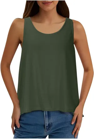 Womens Sleeveless Workout Shirts Sexy Open Back Activewear Athletic Clothes Round Neck Sports Yoga Tank Tops