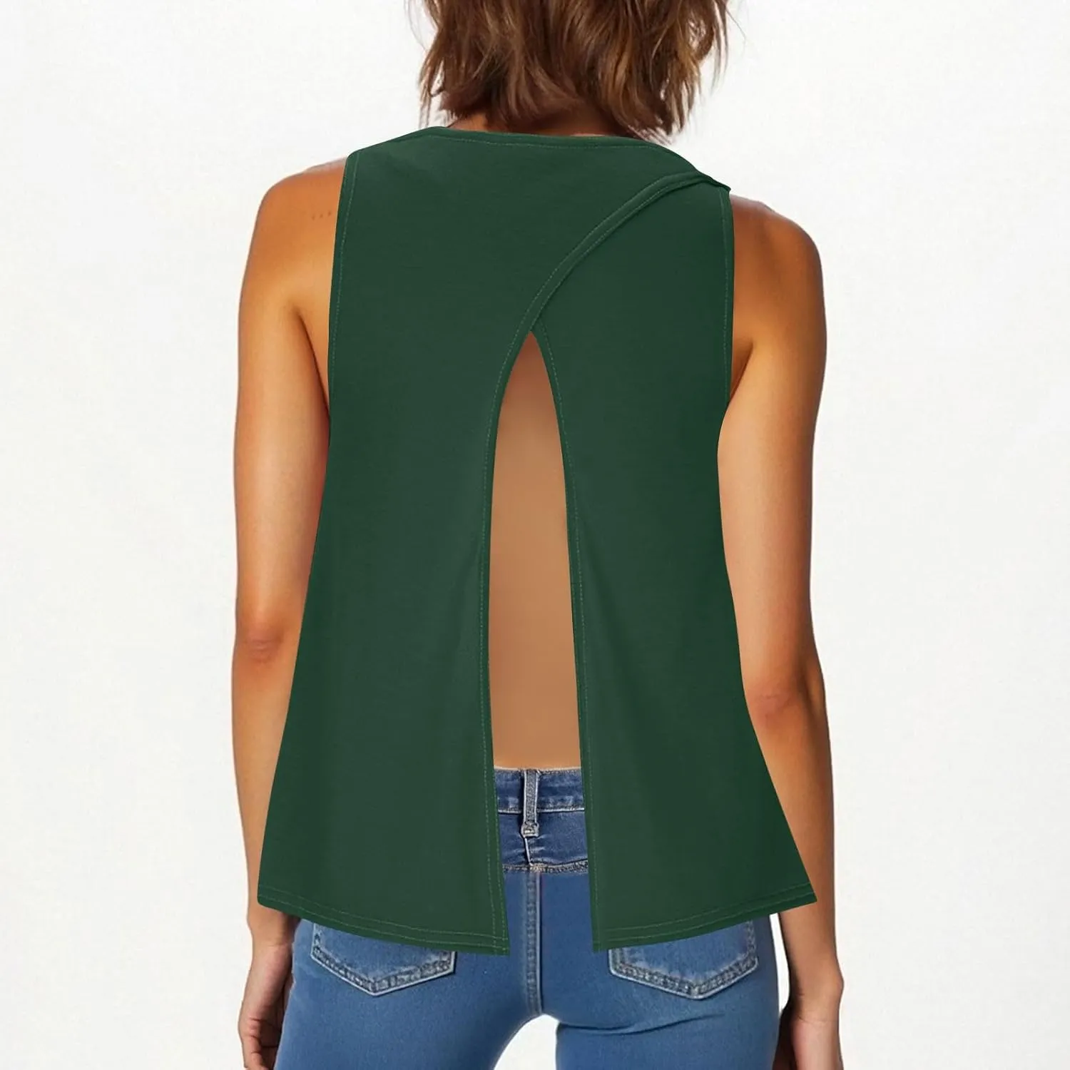 Womens Sleeveless Workout Shirts Sexy Open Back Activewear Athletic Clothes Round Neck Sports Yoga Tank Tops