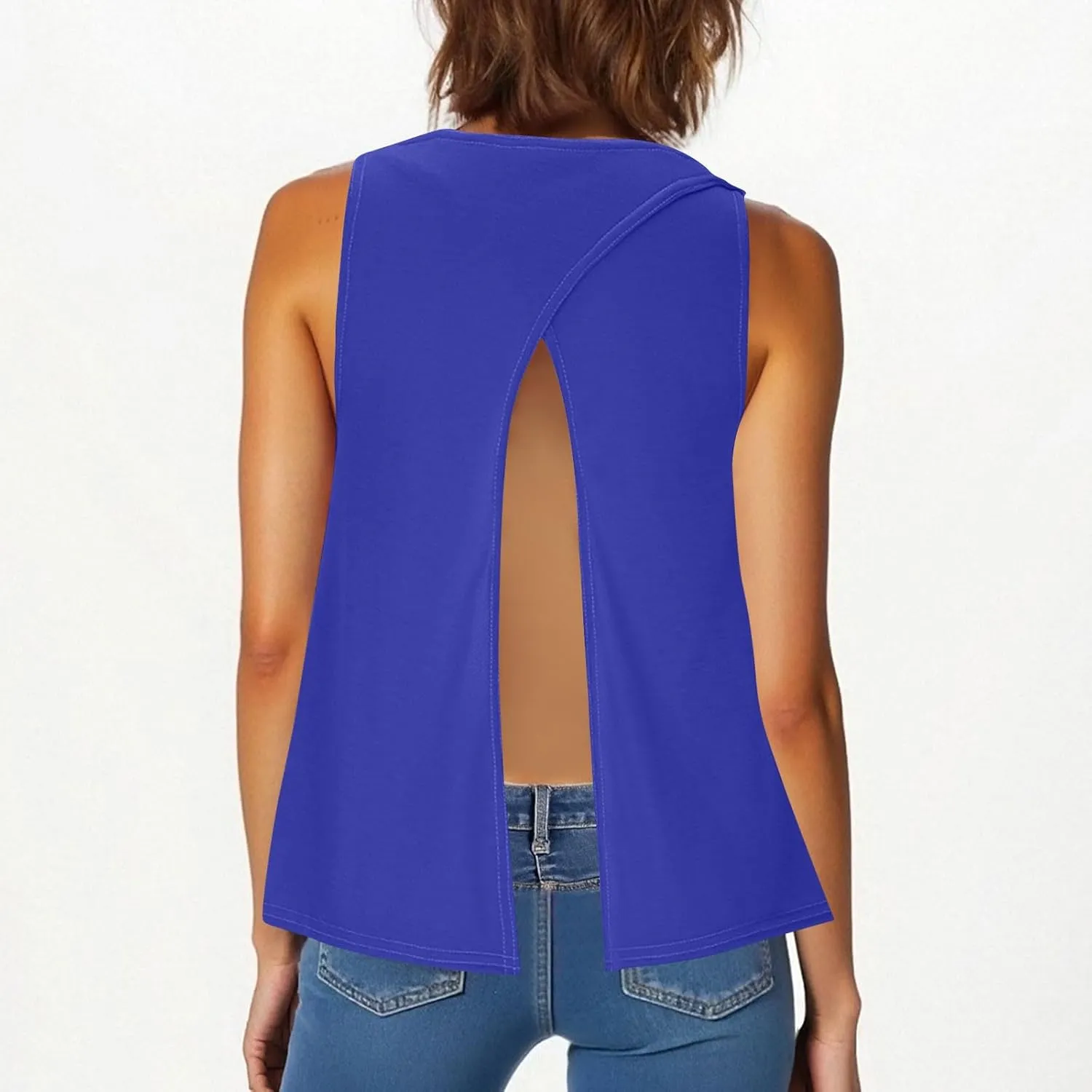 Womens Sleeveless Workout Shirts Sexy Open Back Activewear Athletic Clothes Round Neck Sports Yoga Tank Tops