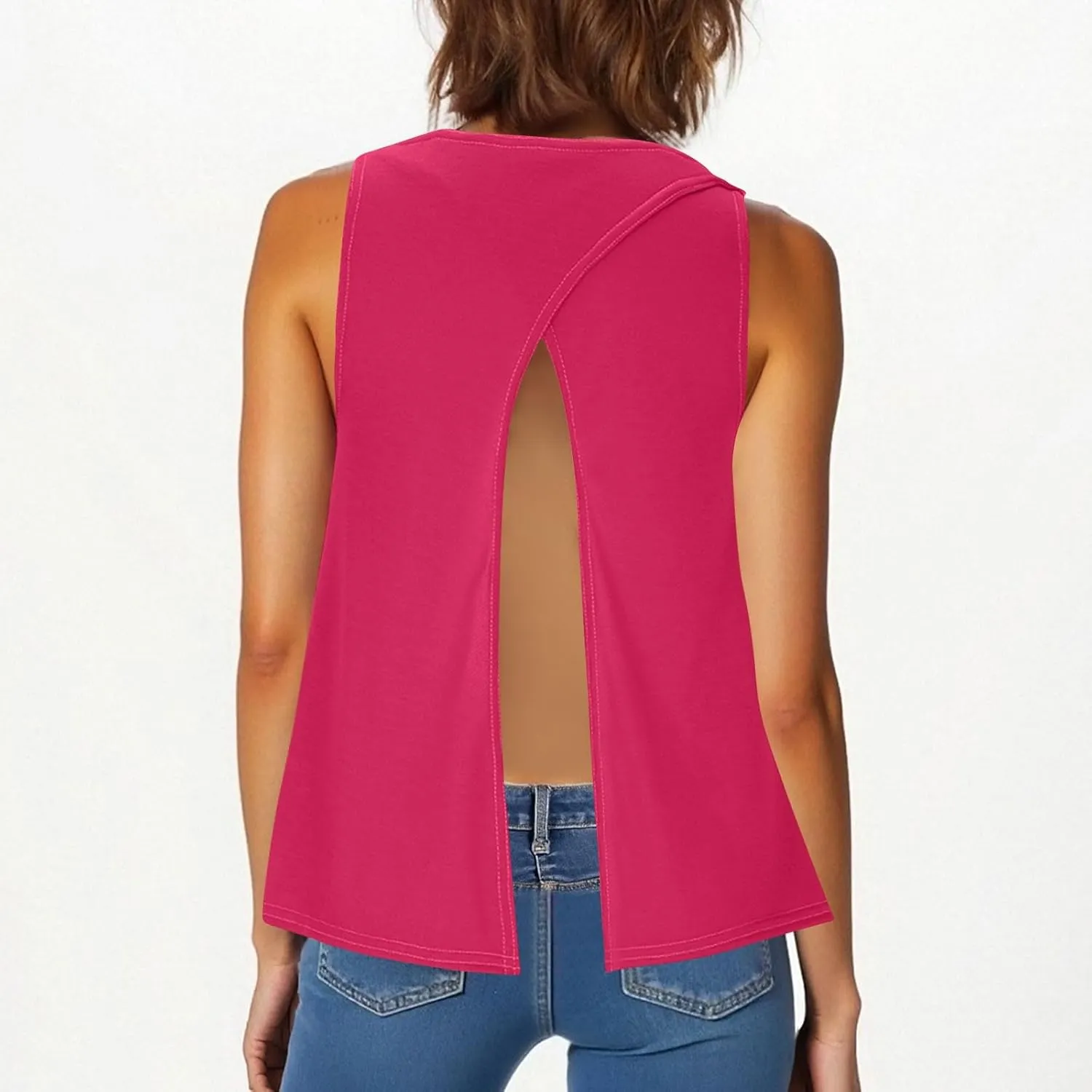 Womens Sleeveless Workout Shirts Sexy Open Back Activewear Athletic Clothes Round Neck Sports Yoga Tank Tops