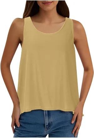 Womens Sleeveless Workout Shirts Sexy Open Back Activewear Athletic Clothes Round Neck Sports Yoga Tank Tops