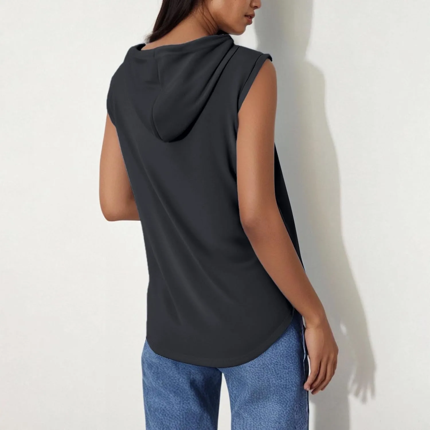 Women's Summer Sleeveless Hooded Tank Top Casual Basic T-Shirt Athletic Workout Activewear Crop Tank Top