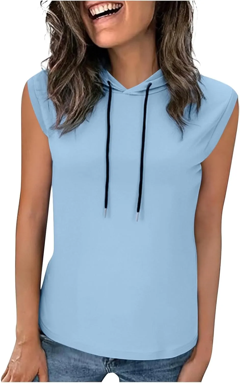 Women's Summer Sleeveless Hooded Tank Top Casual Basic T-Shirt Athletic Workout Activewear Crop Tank Top