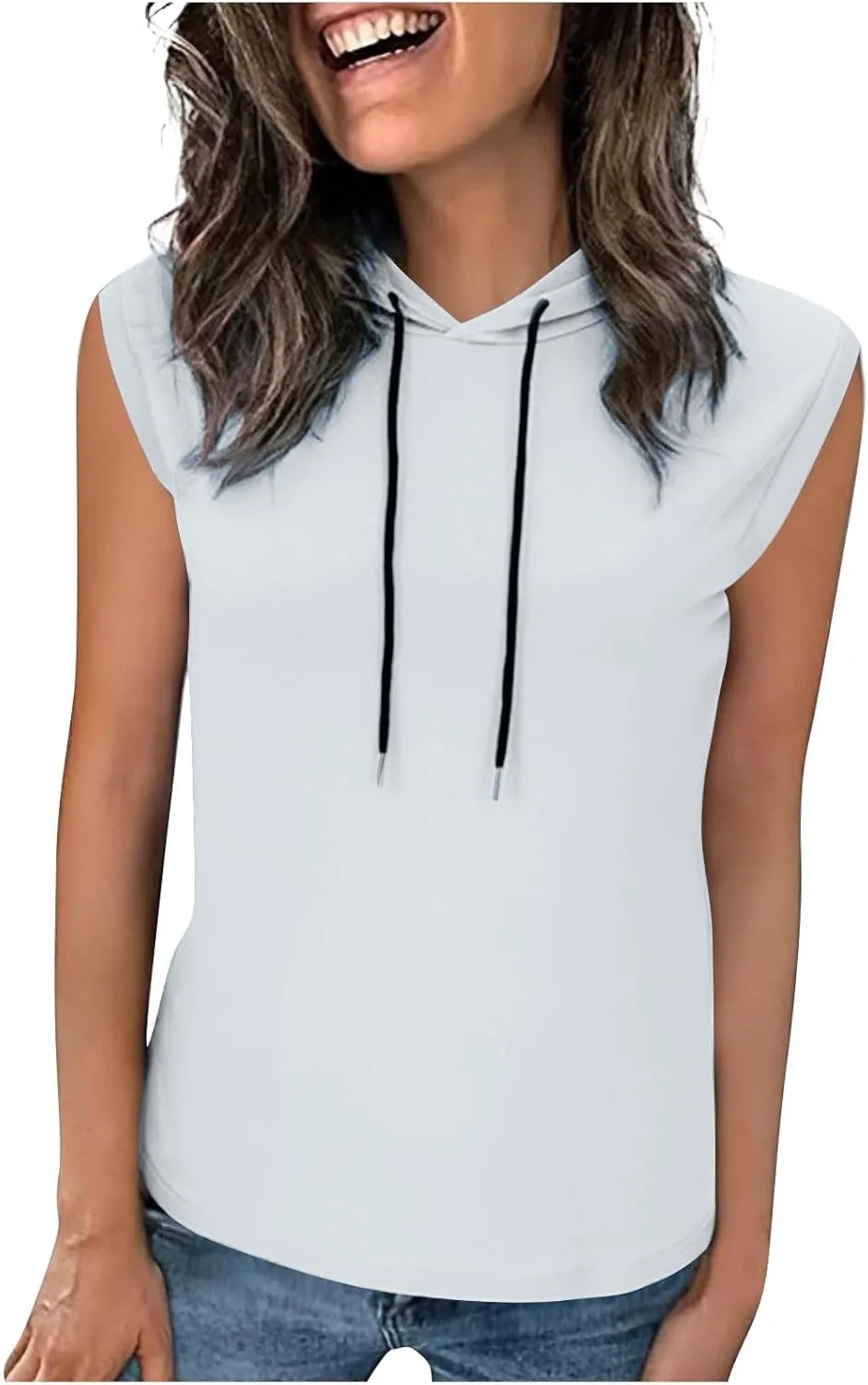 Women's Summer Sleeveless Hooded Tank Top Casual Basic T-Shirt Athletic Workout Activewear Crop Tank Top