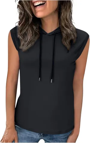 Women's Summer Sleeveless Hooded Tank Top Casual Basic T-Shirt Athletic Workout Activewear Crop Tank Top