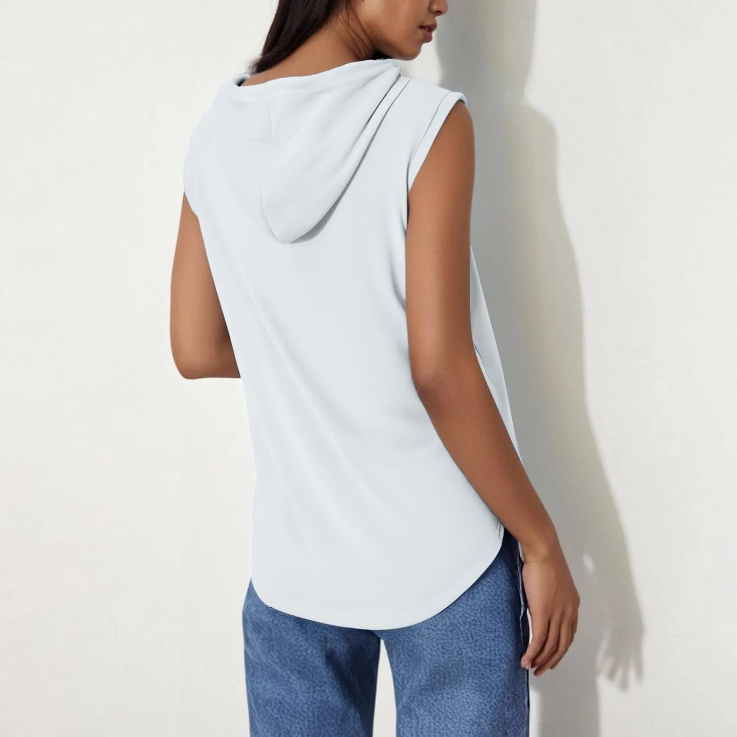 Women's Summer Sleeveless Hooded Tank Top Casual Basic T-Shirt Athletic Workout Activewear Crop Tank Top