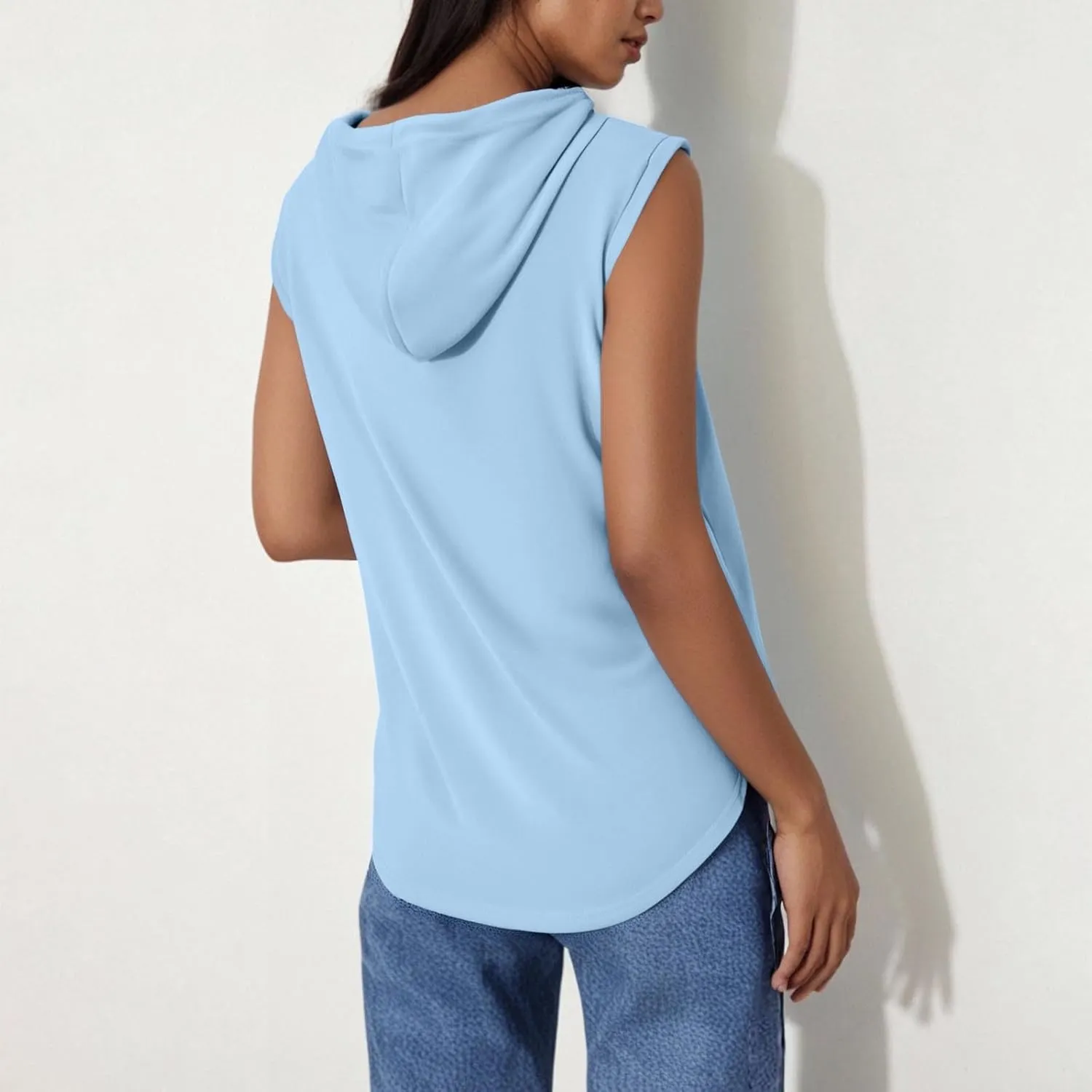 Women's Summer Sleeveless Hooded Tank Top Casual Basic T-Shirt Athletic Workout Activewear Crop Tank Top