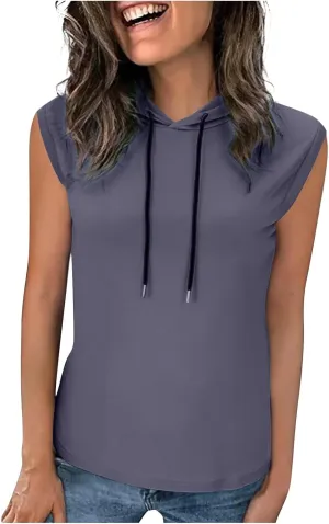 Women's Summer Sleeveless Hooded Tank Top Casual Basic T-Shirt Athletic Workout Activewear Crop Tank Top