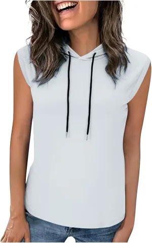 Women's Summer Sleeveless Hooded Tank Top Casual Basic T-Shirt Athletic Workout Activewear Crop Tank Top