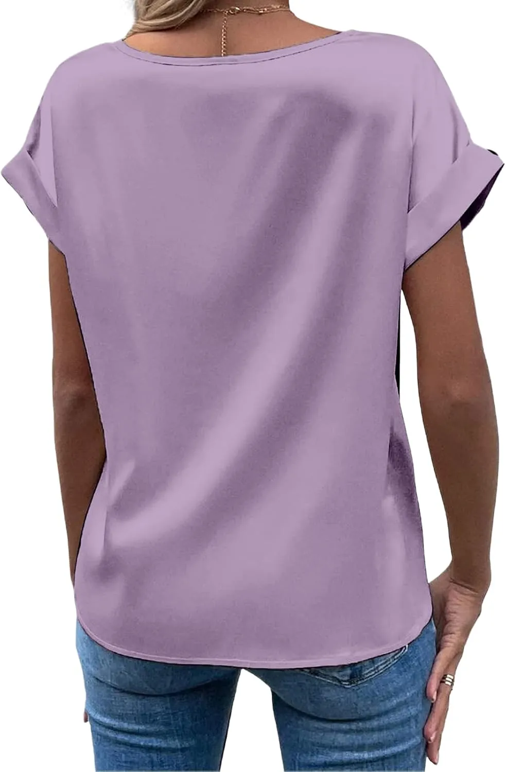 Womens Summer Tops Casual Comfortable Short Sleeve Shirts Loose Crew Neck Silk Shirts Fashion Work Office Blouse Tops