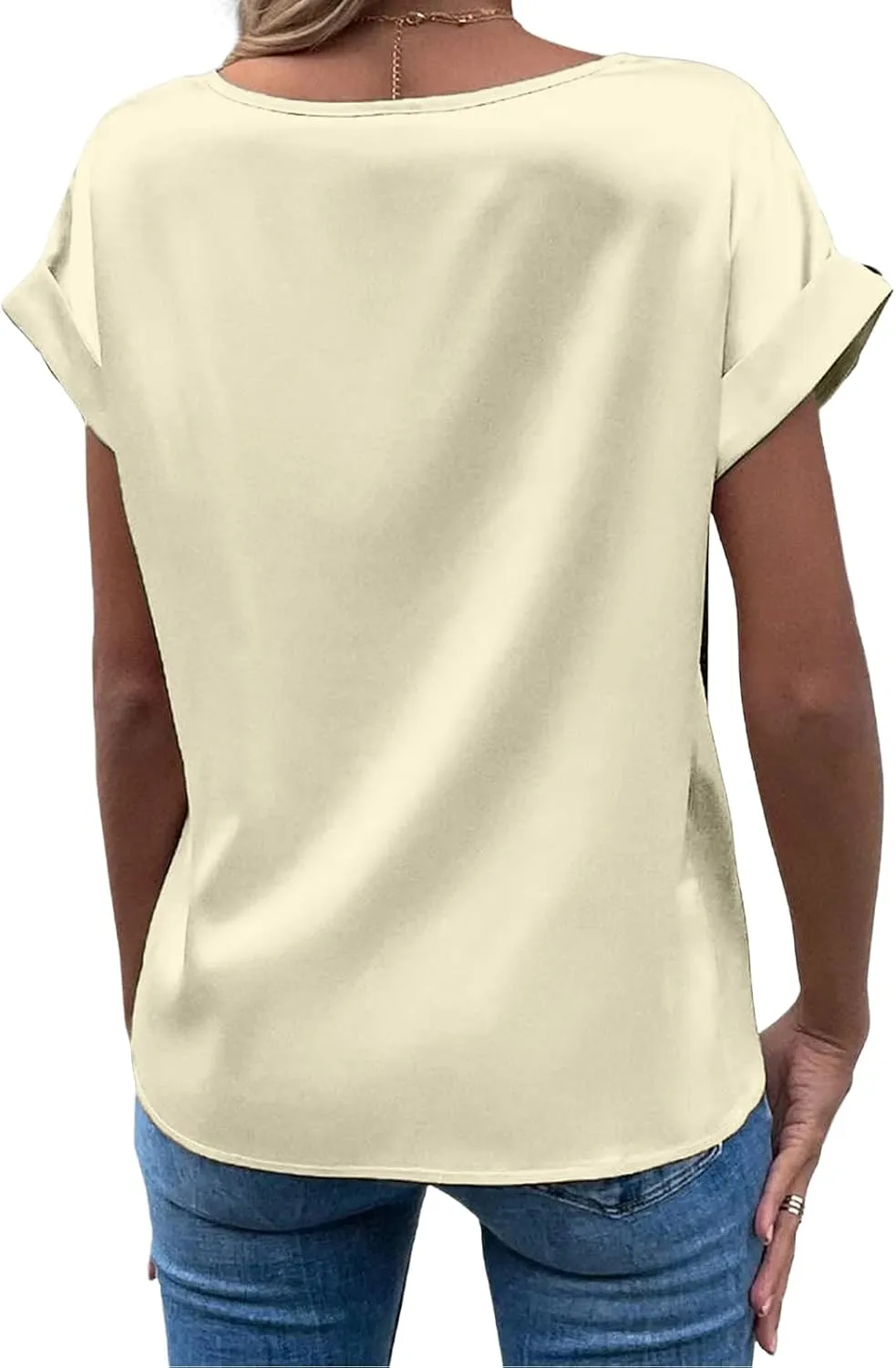 Womens Summer Tops Casual Comfortable Short Sleeve Shirts Loose Crew Neck Silk Shirts Fashion Work Office Blouse Tops