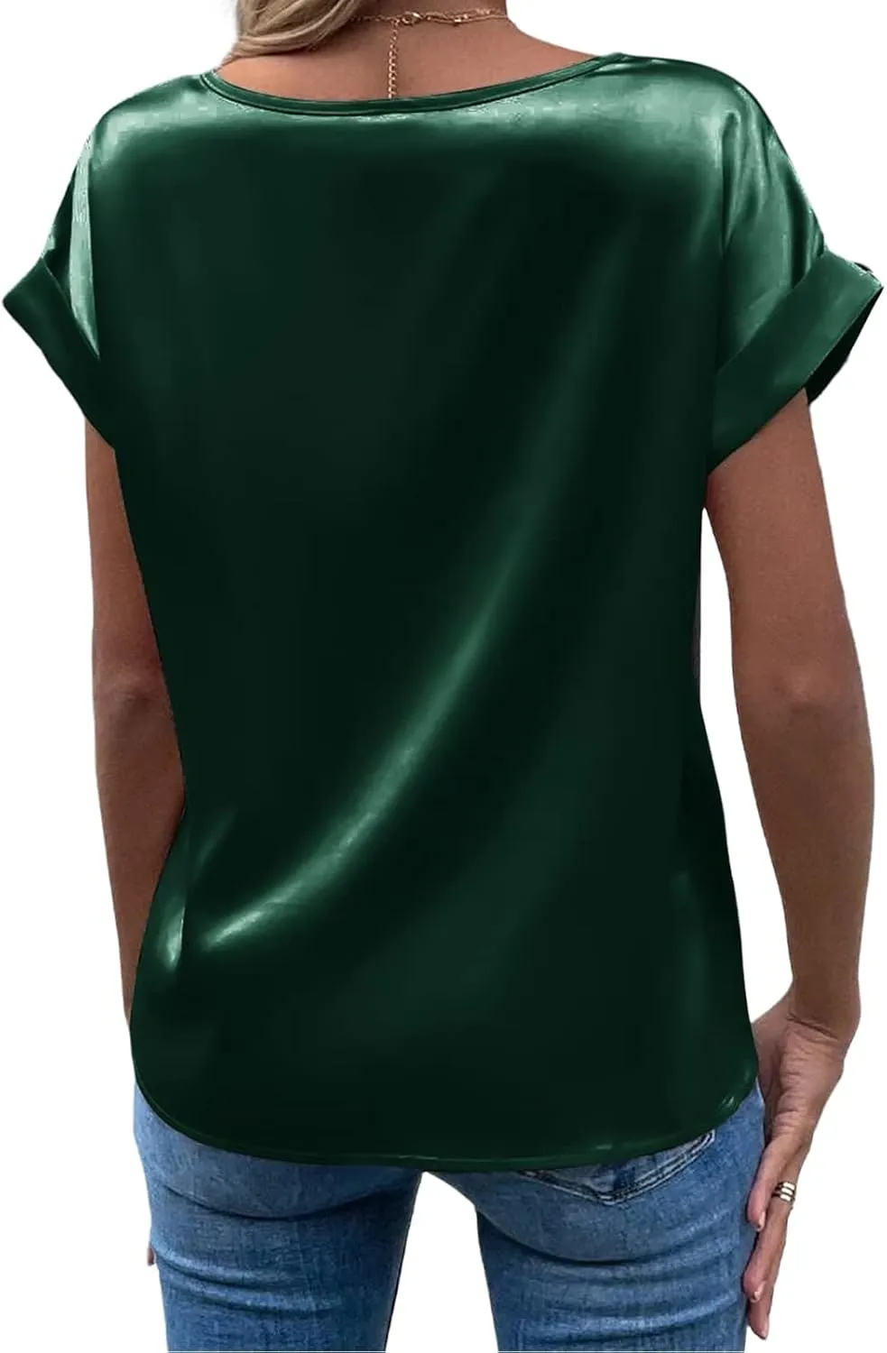 Womens Summer Tops Casual Comfortable Short Sleeve Shirts Loose Crew Neck Silk Shirts Fashion Work Office Blouse Tops