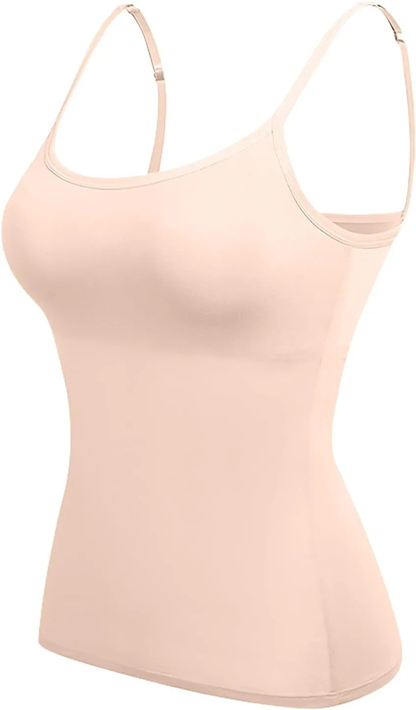 Womens Tank Top with Built in Bra Tank Tops for Women with Shelf Bra Cotton Wide Strap Camisole Yoga Cami Shirts