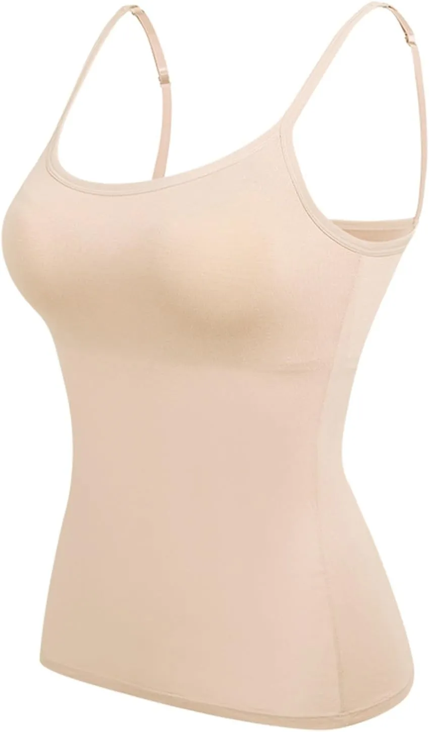 Womens Tank Top with Built in Bra Tank Tops for Women with Shelf Bra Cotton Wide Strap Camisole Yoga Cami Shirts