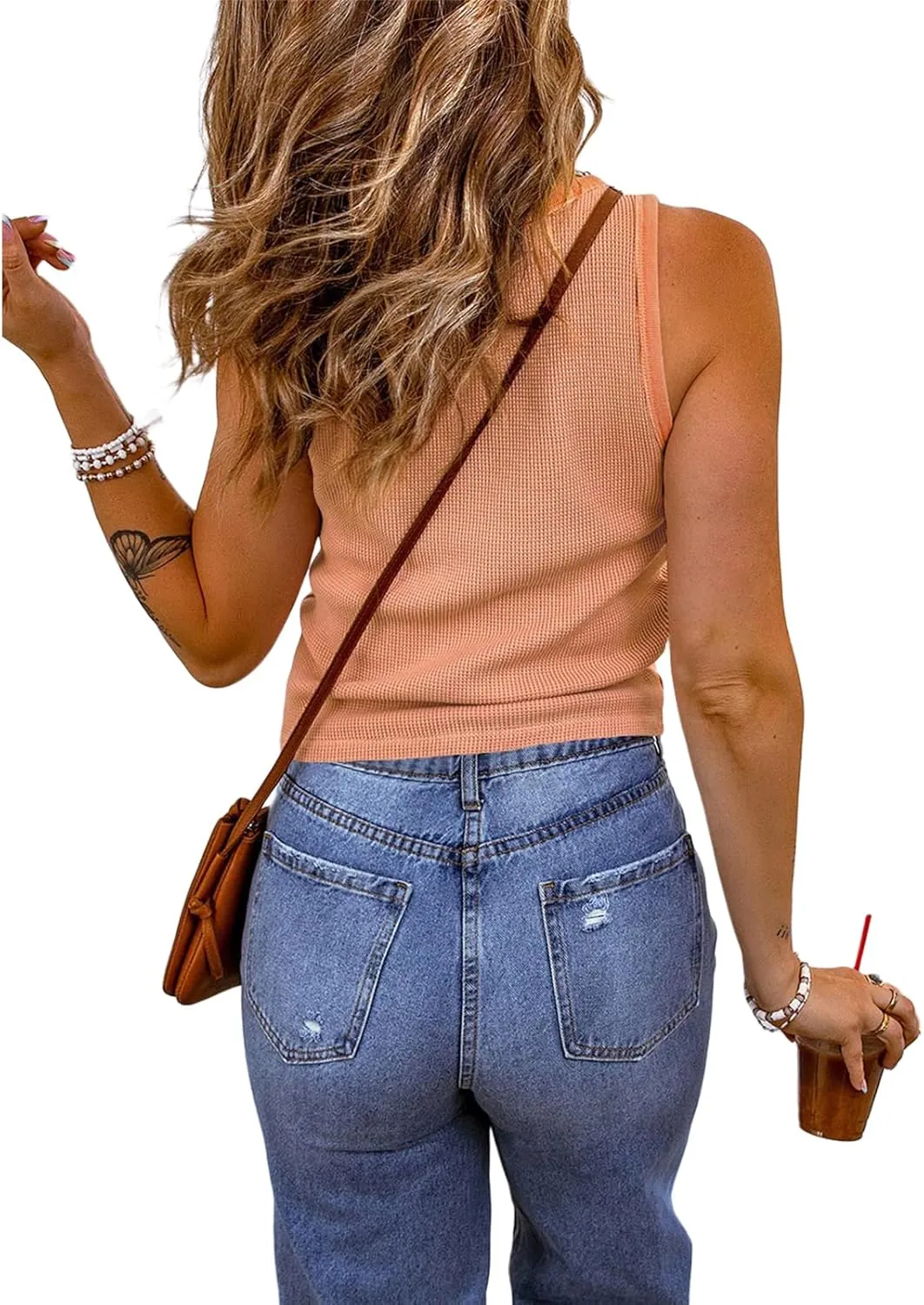 Womens Tank Tops Comfortable Soft Waffle T Shirt Fashion Casual Sleeveless Scoop Neck Tees Loose Fit Yoga Workout Shirt